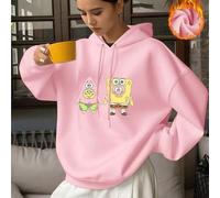 Shein Sudadera rosa oversize para mujer - Primavera/Otoño - Top holgado con estampado de dibujos animados. Los divertidos diseños de Bob Esponja y Patricio