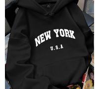 Shein Sudadera térmica con cordón y estampado gráfico del nombre de la ciudad 'NEW YORK U.S.A' para mujer de talla grande, invierno