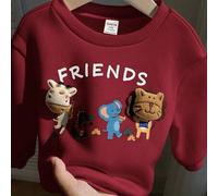 Shein Sudadera térmica con cuello redondo y estampado de animales lindos para niños pequeños, cómoda y versátil, básica y casual, adecuada para uso en inter
