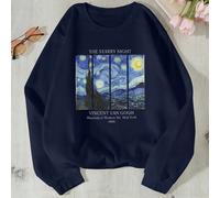 Shein Sudadera térmica con estampado de lema y pintura al óleo LA NOCHE ESTRELLADA DE VINCENT VAN GOGH, Museo de Arte Moderno, Nueva York 1889, Tops de mang