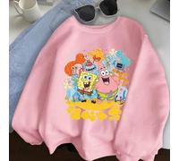 Shein Sudadera unisex con rundhalsausschnitt en rosa con estampado de estas sudaderas en leuchtendem rosa con Bob Esponja, Patricio, Taddäus y Sandy en un d