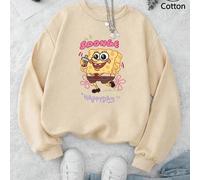 Shein Sudadera unisex rosa de cuello redondo con Bob Esponja saltando mientras sostiene una bebida. Letras 'SPONGE' + 'HAPPYDAY' para máxima dulzura. El aju