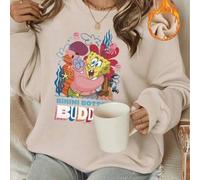 Shein Sudadera versátil de cuello redondo para mujer, color albaricoque, 100 % algodón. Presenta el diseño "Fondo de Bikini BUDD" de Bob Esponja y Patricio,