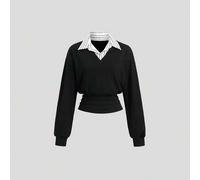 Shein Sudadera y chaqueta de moda para mujer premium versátil para ir al trabajo con rayas, patchwork y diseño acanalado negro que ciñe la cintura