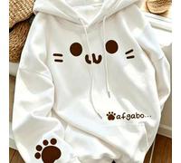 Shein Sudadera Y2K Soft Girl con estampado de gato lindo, sudadera holgada para mujer con hombros caídos, manga larga, sudadera tipo pullover casual con bol