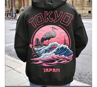 Shein Sudaderas con capucha casuales para adolescentes con estampados de olas del mar, grullas de corona roja, ciudades y patrones, para primavera y otoño,