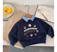 Shein Sudaderas con capucha de estampado de perro de dibujos animados con cuello de jean para niño, unisex primavera 2025