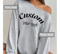 Shein Sudaderas con hombros abiertos personalizadas para mujeres - Agrega tu propio texto, elige tu fuente y color favoritos, personaliza sudaderas de otoño