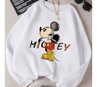 Shein Sudaderas de marca compartida de Bob Esponja, impresión creativa de patrón de 4 bandas, retro lindas y divertidas, sudaderas clásicas blancas de cuell
