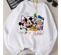 Shein Sudaderas de marca compartida de Bob Esponja, impresión creativa de patrón de 4 bandas, retro lindas y divertidas, sudaderas clásicas blancas de cuell