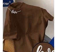 Shein Sueños de Los Ángeles, estilo retro americano de California, cuello bordado en rojo, minimalista elegante, camiseta casual unisex