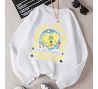 Shein Suéter blanco de cuello redondo para hombre y mujer, estilo casual. Estampado en la parte delantera, un gráfico de Bob Esponja de colores brillantes,