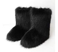 Shein Suéter, botas de invierno para mujer, botas de nieve esponjosas planas, botas altas hasta la rodilla, botas negras, botas de piel, zapatos para damas