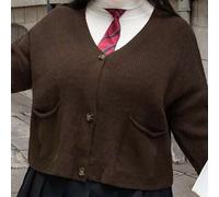 Shein Suéter cardigan de manga larga con bolsillo, de diseño de cuello en V, de un solo botonadura, de unicolor, elegante y versátil, para mujeres de talla