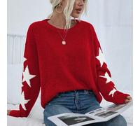 Shein Suéter casual cómodo de mujer con estampado de estrella y parches con elementos navideños, versátil para otoño/invierno