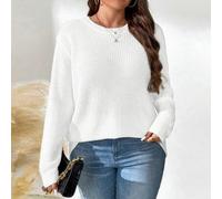 Shein Suéter casual holgado de manga larga con caída de hombros y un solo color para mujeres de talla grande, otoño e invierno