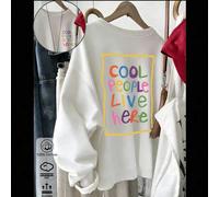 Shein Suéter de algodón de cuello redondo y manga larga, unisex, de color negro para otoño, con diseño bordado "Cool Live", estilo callejero cómodo para uso