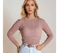 Shein Suéter de canalé de manga larga para mujer, un suéter básico fino hecho de punto elástico de lana, elegante y cómodo, se ajusta al cuerpo, perfecto pa