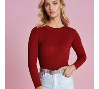Shein Suéter de canalé de manga larga para mujer, un suéter básico fino hecho de punto elástico de lana, elegante y cómodo, se ajusta al cuerpo, perfecto pa
