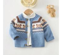 Shein Suéter de cárdigan de manga larga con cuello redondo con estampado de oso de dibujos animados y geométrico para bebé niño en otoño/invierno