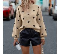 Shein Suéter de cuello alto con caída de hombros y estampado de corazón, parte superior de manga larga de punto, suéter de punto para otoño e invierno