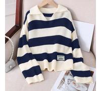 Shein Suéter de cuello redondo acanalado informal para niña preadolescente, estilo universitario, para otoño/invierno