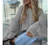 Shein Suéter de cuello redondo de manga larga de punto para mujer, de estilo casual de unicolor, adecuado para volver a la escuela, ir al trabajo, uso diari
