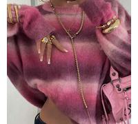 Shein Suéter de invierno para mujer "Live To Mo", Día de San Valentín Y2K, Parte superior de punto de manga larga casual para mujer - Suéter rosa a rayas li