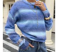 Shein Suéter de invierno para mujer "Live To Mo", Día de San Valentín Y2K, Suéter casual de manga larga con rayas azules y diseño lindo para mujer, esencial