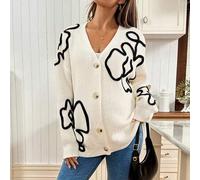Shein Suéter de invierno para mujer otoño e invierno, cárdigan casual lindo y elegante con estampado floral para embarazada, formal para baby shower, blanco