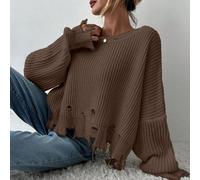 Shein Suéter de manga larga de un solo color simple y desgastado para mujeres