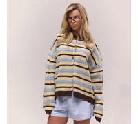 Shein Suéter de punto a rayas con botones y hombros caídos de talla grande, otoñal, de estilo "old money", lindo, campestre, de estilo "cottage core", cárdi