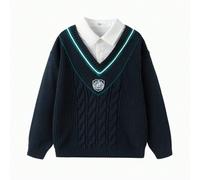 Shein Suéter de punto a rayas de estilo universitario para niño preadolescente
