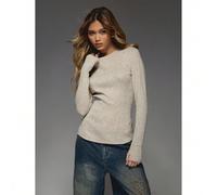 Shein Suéter de punto acanalado de ajuste delgado y lujoso, de cuello redondo, de manga larga, mezcla de cachemira, esencial de invierno y otoño, básico clá