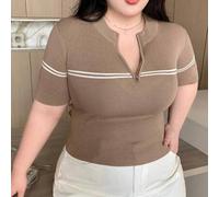 Shein Suéter de punto con cremallera media y parches, talla grande, para primavera/verano, atuendos de maestro