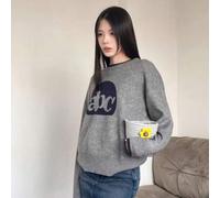 Shein Suéter de punto con letra ABC en técnica de intarsia de estilo minimalista gris, con bloques de color, corte holgado, grueso, cuello redondo, manga la