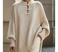 Shein Suéter de punto para mujer de talla grande, estilo chino de Oriente Medio, elegante y casual, ajuste holgado y sexy, cuello redondo, botones de rana,