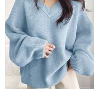 Shein Suéter de punto suelto de color azul claro suave, que favorece y es versátil. Captura sin esfuerzo el ambiente otoñal. Parte superior de punto minimal