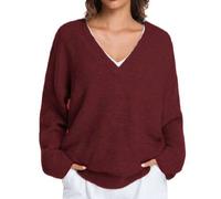 Shein Suéter esencial de cuello en V de manga larga para mujer de talla grande - Elemento imprescindible del armario de otoño/invierno