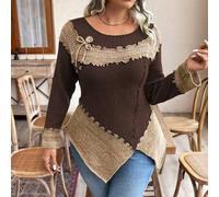 Shein Suéter informal de talla grande con bloqueo de color, parche y bajo asimétrico para otoño/invierno, jersey de punto de temporada