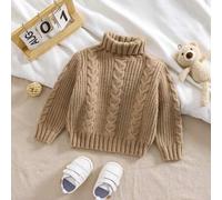 Shein Suéter tejido de cuello alto para niño, nueva llegada para otoño/invierno. El tono verde presenta un estilo infantil fresco y lindo. Hecho de tela sua