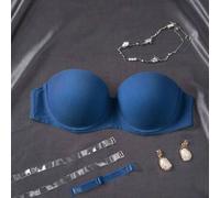 Shein Sujetador azul con aros para aumentar el busto, escote medio, sexy, sujetador push-up desmontable para mujeres con pecho pequeño