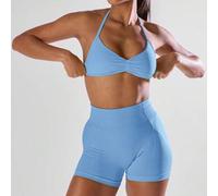 Shein Sujetador deportivo con busto fruncido, espalda abierta y cuello halter, activo y cómodo para entrenamiento, gimnasio, correr, club de carrera, pádel,