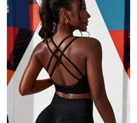 Shein Sujetador deportivo de mujer con tirantes cruzados, top de yoga de alto soporte, ropa deportiva de entrenamiento sin espalda, sujetador de fitness sex