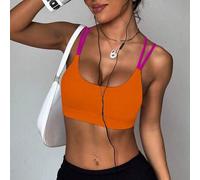 Shein Sujetador deportivo de punto de unicolor con cuello redondo, cruzado, desmontable y acolchado de moda para mujer