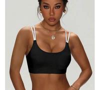 Shein Sujetador deportivo de punto de unicolor con cuello redondo, cruzado, desmontable y acolchado de moda para mujer