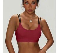 Shein Sujetador deportivo de punto de unicolor con cuello redondo, cruzado, desmontable y acolchado de moda para mujer