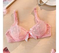 Shein Sujetador inalámbrico rosa con corazón lindo y sexy, malla, tirantes ajustables y gran decoración de lazo