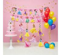Shein Suministros para fiesta de princesa, Pancarta de cumpleaños de princesa, Remolinos colgantes y mantel de princesa para fiestas de Navidad, campamento,