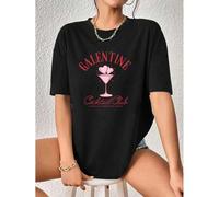 Shein Summer Casual Round Neck, Valentine's Day Round Neck Shirt, Valentine's Day T-Shirt, Best Friends' Day Shirt, Cute Valentine's Day T-Shirt, Women's Va